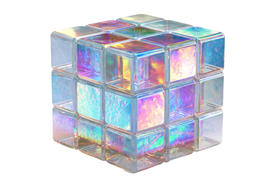 Holographic Candy Cube with Futuristic Design isolated on transparent background - Powered by Adobe