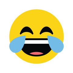 A yellow emoji with tears of joy featuring a wide smile and closed eyes on a white background