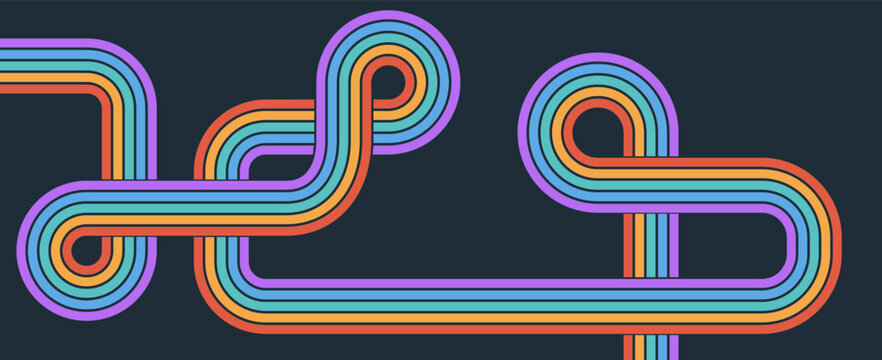 Clean stripe rainbow pattern with groovy curves and minimal form. Perfect for backgrounds, prints, and art covers.
