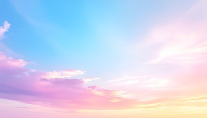 Fototapeta premium A serene pastel sunrise casts soft pink and gold light over a tranquil, snowy landscape beneath a clear blue sky