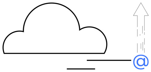 Minimalist cloud with upward arrow and email icon signifying data transfer, digital storage, or communication. Ideal for cloud computing, internet, email, networking, storage, sharing simple flat