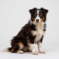 Playful Dog Sitting Elegantly on a Plain Background with a Whimsical Expression and Furry Coat