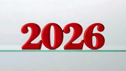 The year 2026 in red isolated on white background