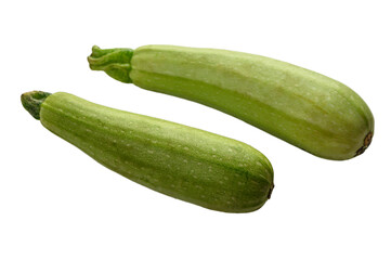 Two fresh zucchinis on white background