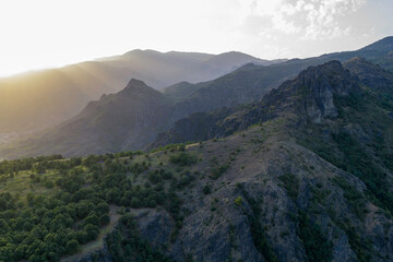 Sunset Over the Rugged Mountain Ridges of Lori