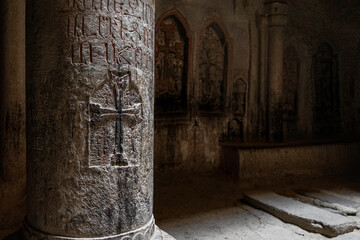 Inscriptions and Cross Carvings Inside the Rock-Cut of Monastery