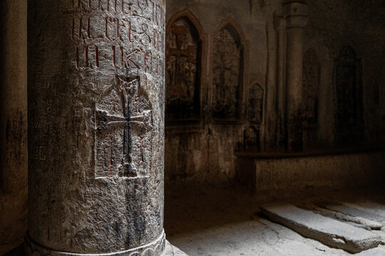 Inscriptions and Cross Carvings Inside the Rock-Cut of Monastery