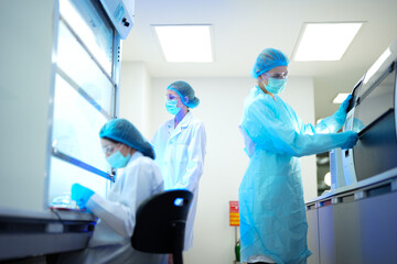 A team of female researchers drives medical innovation. They work together in a high tech lab, focusing on scientific discovery and future healthcare solutions for global wellness.