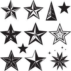 Obraz premium Variety of star shapes and designs in black and white vector