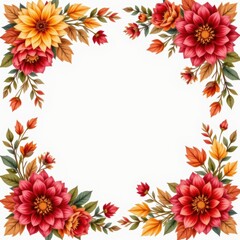 Obraz premium Colorful Floral Arrangement Featuring Vibrant Autumn Flowers With Leaves and Decorative Elements