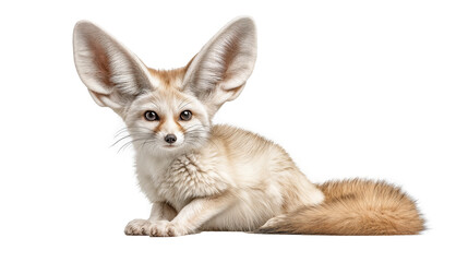 Obraz premium Fennec fox sitting upright in Morocco, isolated on white background