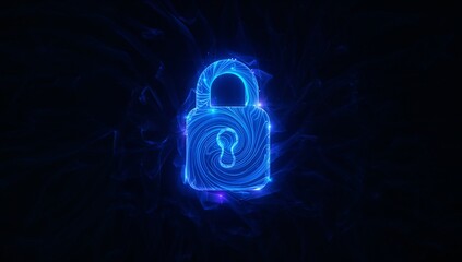 Cybersecurity concept with glowing blue digital padlock, ideal for digital security, data protection, and privacy-focused applications. Secure your future now