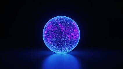 Stunning glowing network sphere symbolizing global connectivity and innovative technology solutions for modern business, futuristic design with vibrant colors