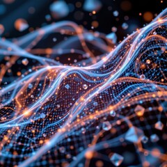 Abstract Digital Wave Pattern with Glowing Particles in Vibrant Colors Representing Technology