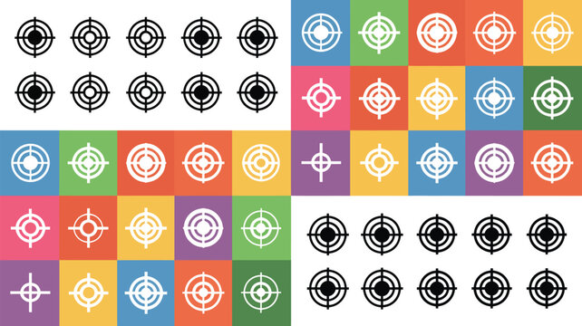 A collection of crosshair and target icons in various colors and styles.