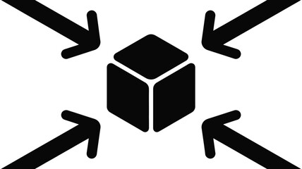 Black arrows point towards a central black cube, symbolizing convergence.