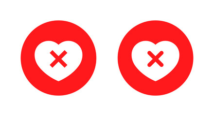 Heart with cross mark icon in red circle. Bad health symbol. Unhealthy lifestyle and medical issue illness sign