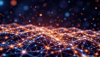 Abstract Digital Network with Colorful Lights and Glowing Connections in a Futuristic Space