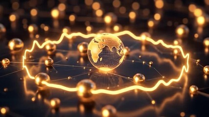 Global Network of Innovation: The glowing globe, surrounded by a network of interconnected points, symbolizes global connectivity and the innovative power of technology. 