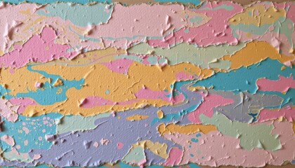 Textured Abstract Wall Surface with Pastel Colors and Layered Striations in Artistic Design