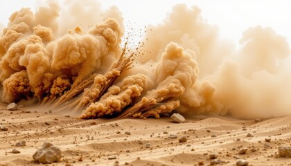 Sand and Dust Eruption Creating Dramatic Clouds in Desert Environment with Dynamic Motion