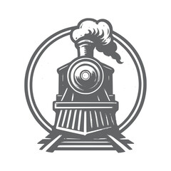 Vintage Steam Train Emblem on Railway Tracks Old Steam Engine Logo Bundle – Monochrome Vintage Style