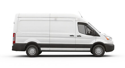White cargo delivery van side view 3d rendering illustration isolated on studio for mockup.