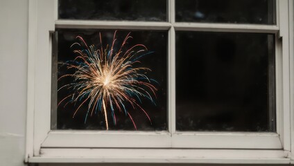 Sparkler Celebration Reflected in Window Panes.