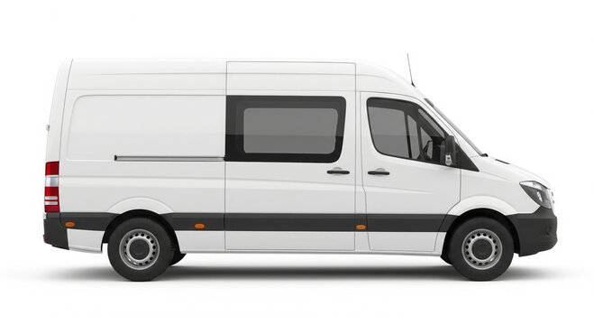 Blank cargo sprinter delivery van template side view isolated on studio white