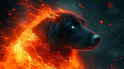 Cosmic dog rising in surreal fiery glow high resolution picture