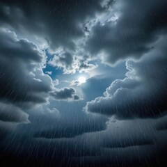 Dramatic Cloudscape with Rainfall and a Distant Glow Illuminating the Stormy Sky