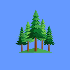 Flat Design Pine Tree Cluster on Hill