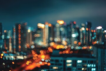 City at night out-of-focus with bokeh lights from cityscape buildings