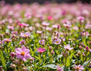 Obraz premium Vibrant Pink Wildflowers Blooming in a Lush Garden Under Warm Sunlight