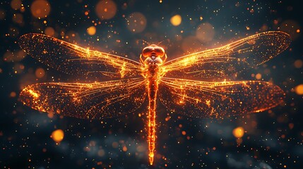 Cosmic dragonfly glowing with magical fiery energy high resolution picture