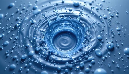 Close Up of Water Droplets Creating Ripples on a Calm Blue Surface in Tranquil Environment