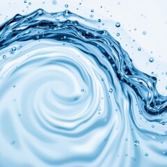 Swirling Blue Water Wave with Droplets Creating Dynamic Motion and Abstract Patterns