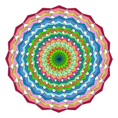 Smoke detailed mandala pattern with vibrant hues isolated on