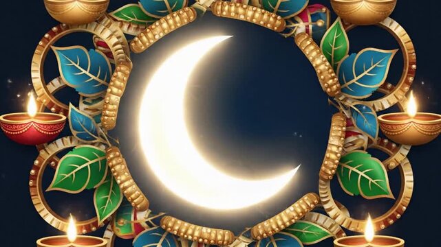 Festive Karva Chauth Crescent Moon Diya Decoration Loop