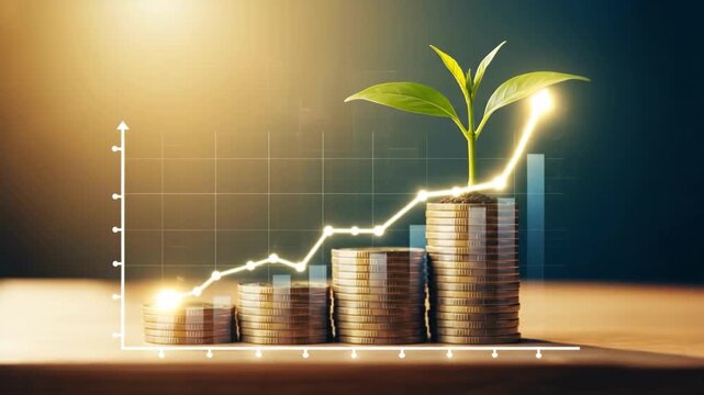Financial Growth and Investment: A visual representation of financial prosperity and investment, depicting stacks of coins forming a graph.