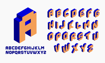 3D Isometric Pixel Font: Block Typography, Retro Gaming, and 8-Bit Design