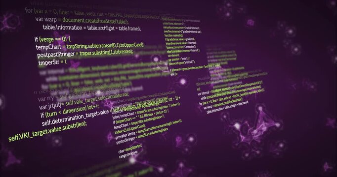 Code panels and glowing nodes appearing, drifting, camera shifting closer, revealing syntax for UI