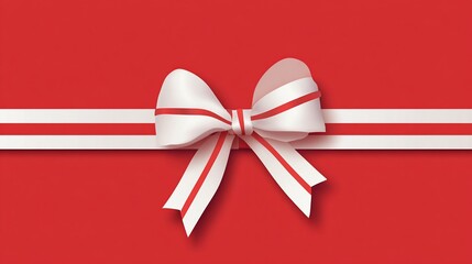 White ribbon bow tied on a red background for decoration, celebration, or gifting