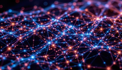 Intricate Abstract Digital Network Visualization With Vibrant Blue and Orange Lights in Dark Background