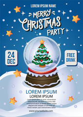 merry christmas party poster template winter snow dome