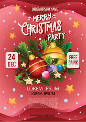 merry christmas party poster template baubles decoration