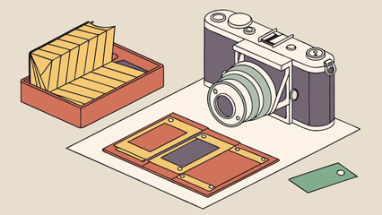 Isometric Vintage Film Camera and Analog Photography Supplies for Creative Hobbyists, Retro Design Projects, and Artistic Workshops