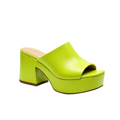 Retro fashioned bright lime green platform square-toe sandal isolated on white background
