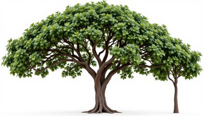 Large And Small Green Trees With Lush Foliage In A Natural Outdoor Environment