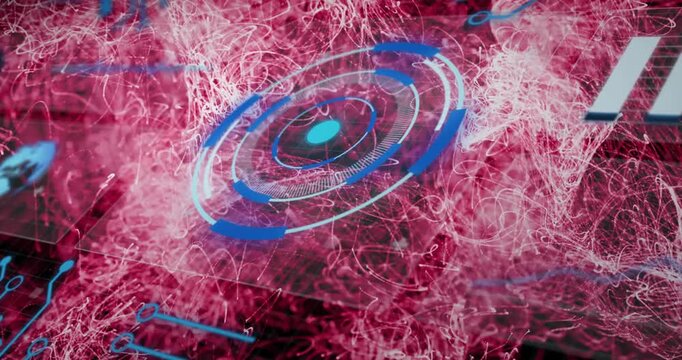 HUD ring appearing, magenta filaments rising and wrapping around ring, showing interface startup